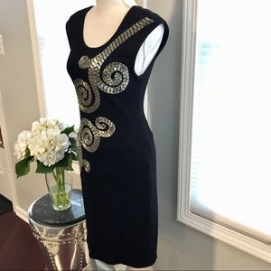 Black dress with beading.